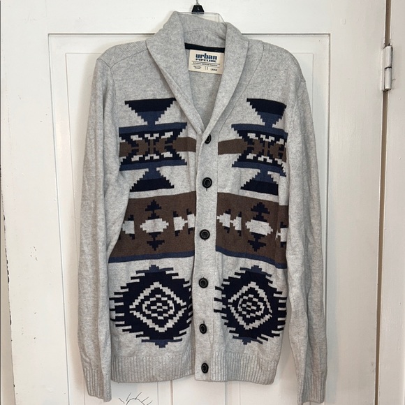 urban pipeline Other - Urban Pipeline Men’s Sweater Cardigan Large Gray & Brown Cowl Aztec Southwestern